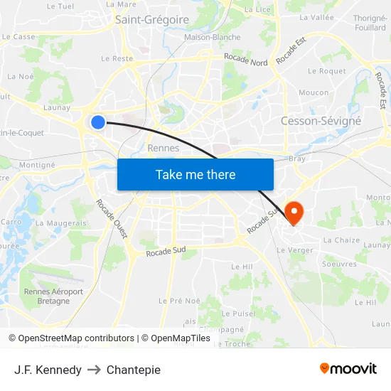 J.F. Kennedy to Chantepie map