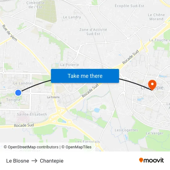 Le Blosne to Chantepie map