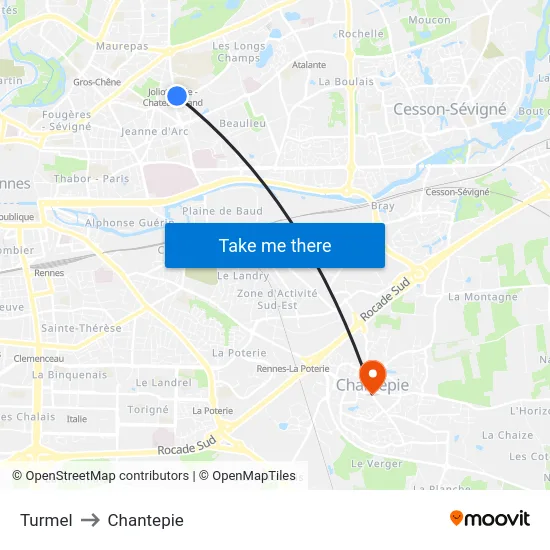 Turmel to Chantepie map