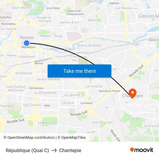 République (Quai C) to Chantepie map