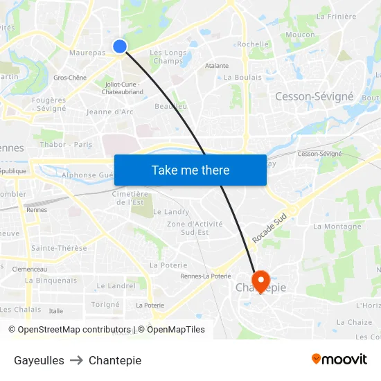 Gayeulles to Chantepie map