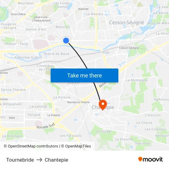 Tournebride to Chantepie map