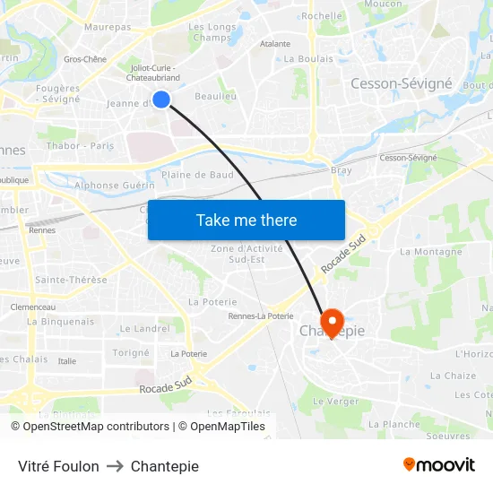 Vitré Foulon to Chantepie map