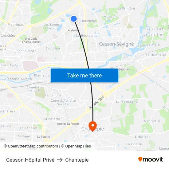 Cesson Hôpital Privé to Chantepie map