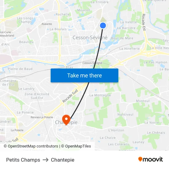 Petits Champs to Chantepie map