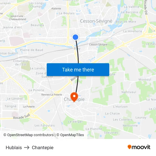 Hublais to Chantepie map