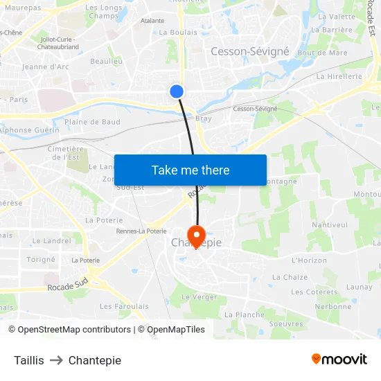 Taillis to Chantepie map