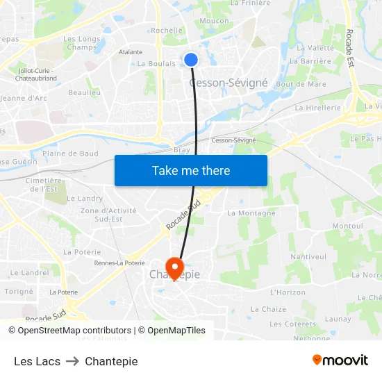 Les Lacs to Chantepie map