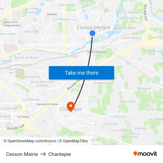 Cesson Mairie to Chantepie map