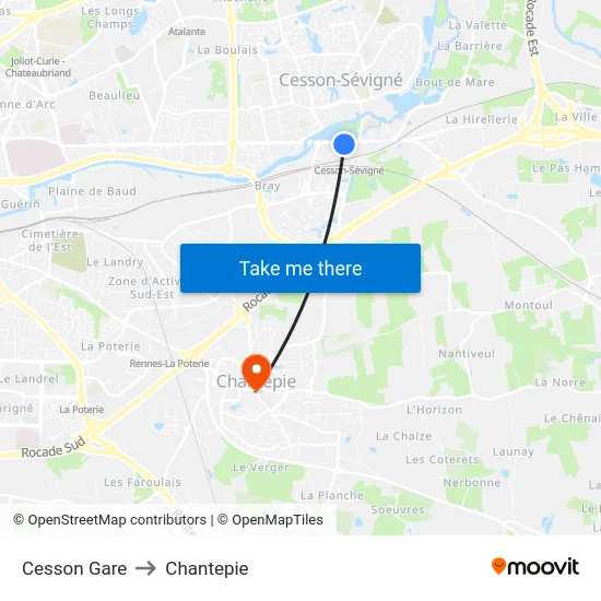 Cesson Gare to Chantepie map