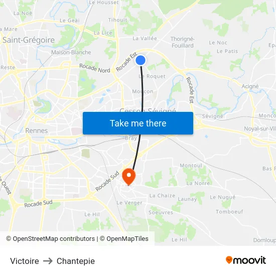 Victoire to Chantepie map