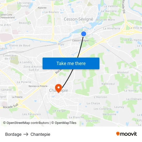 Bordage to Chantepie map