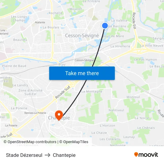 Stade Dézerseul to Chantepie map