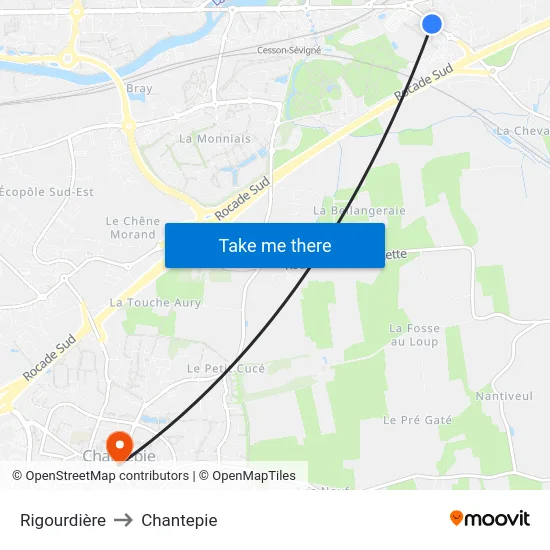Rigourdière to Chantepie map