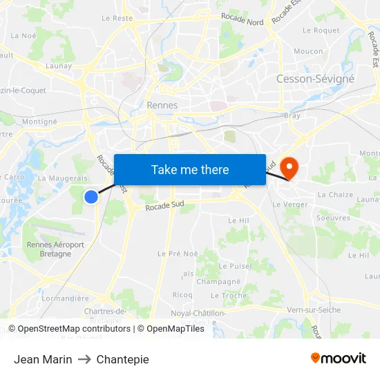 Jean Marin to Chantepie map