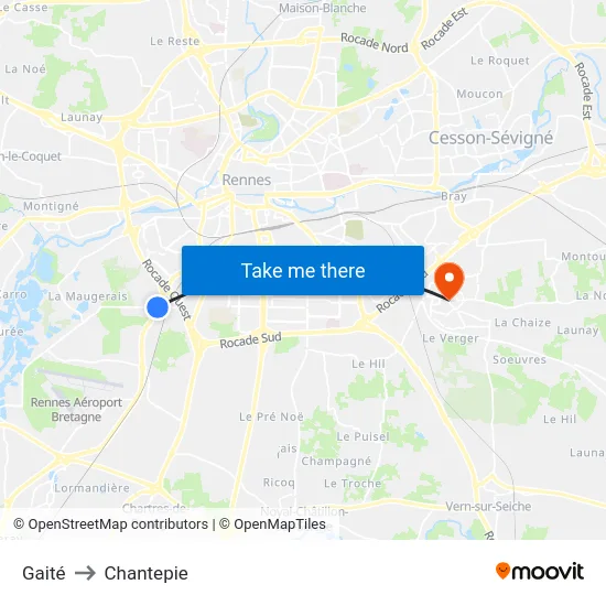 Gaité to Chantepie map