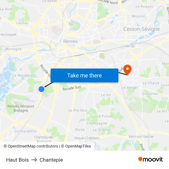 Haut Bois to Chantepie map