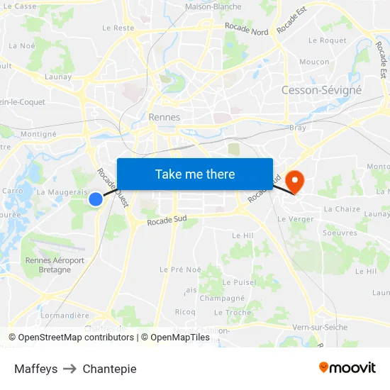 Maffeys to Chantepie map