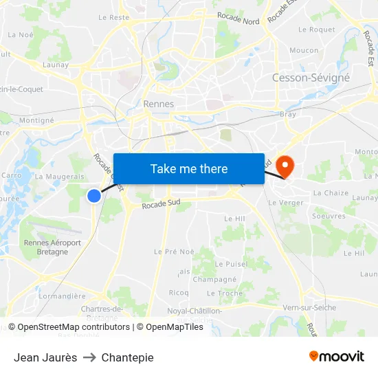 Jean Jaurès to Chantepie map