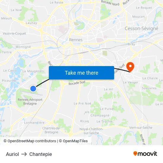 Auriol to Chantepie map