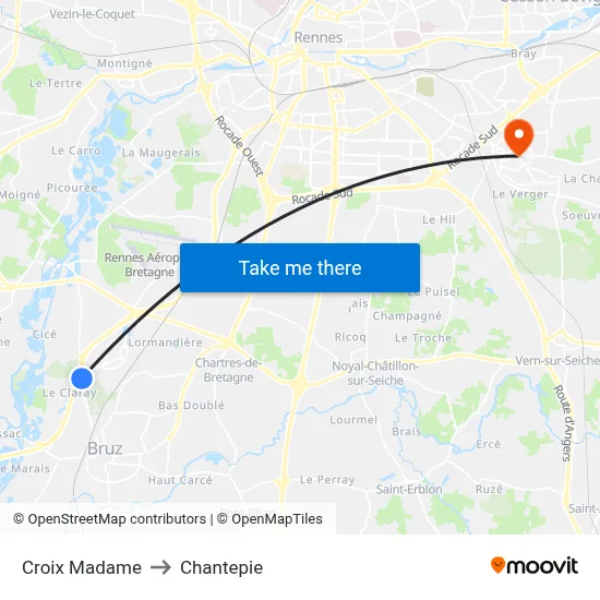 Croix Madame to Chantepie map