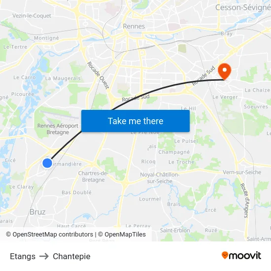 Etangs to Chantepie map