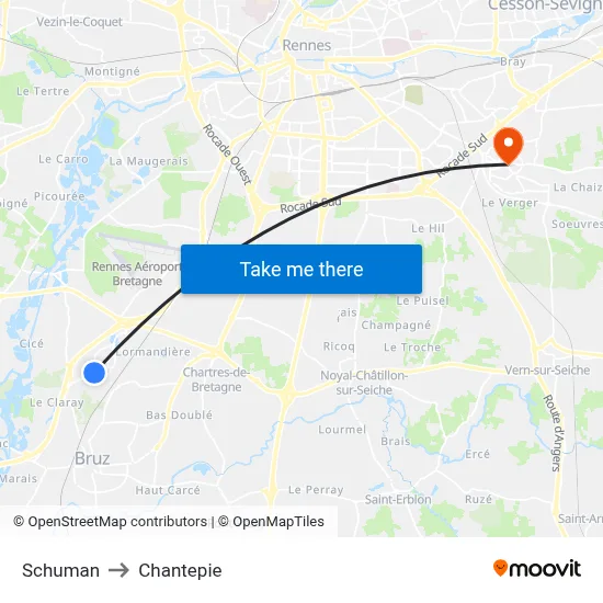 Schuman to Chantepie map