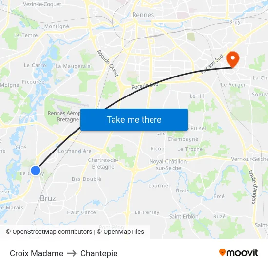 Croix Madame to Chantepie map