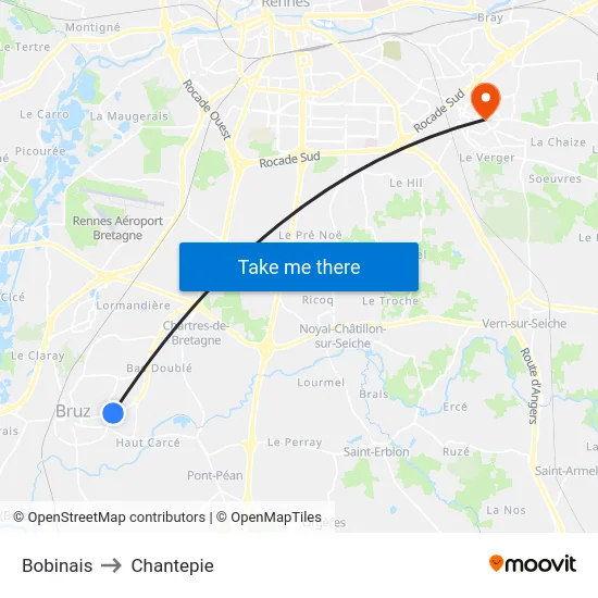 Bobinais to Chantepie map