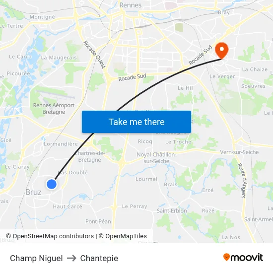 Champ Niguel to Chantepie map