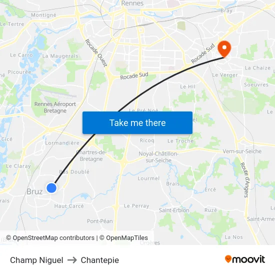 Champ Niguel to Chantepie map