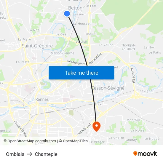 Omblais to Chantepie map