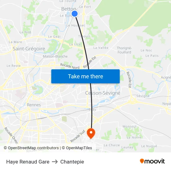 Haye Renaud Gare to Chantepie map