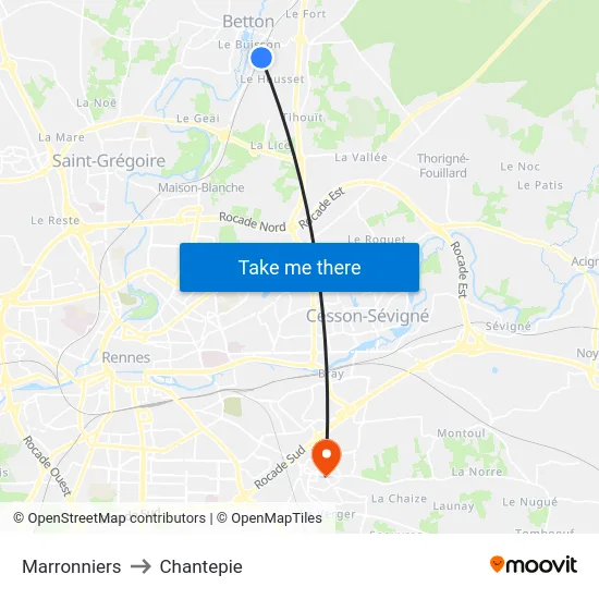 Marronniers to Chantepie map