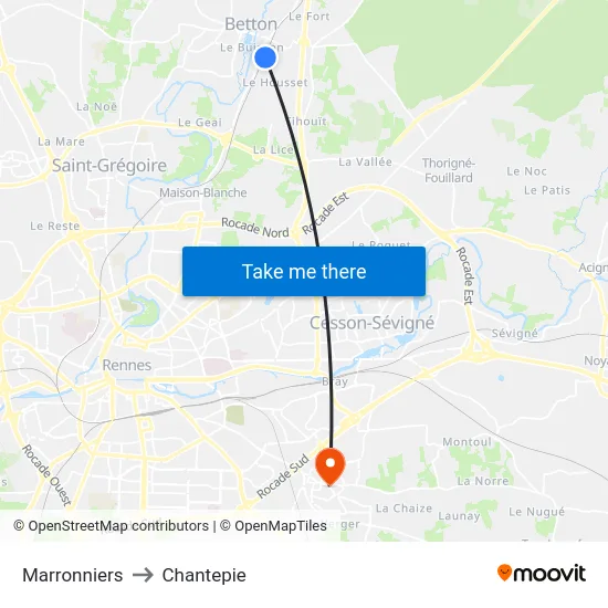 Marronniers to Chantepie map