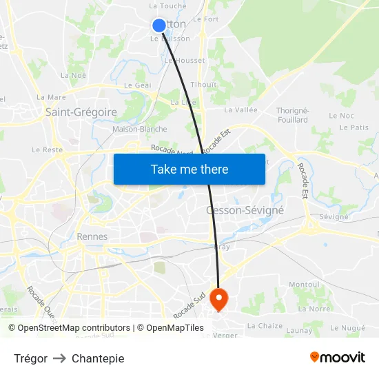Trégor to Chantepie map