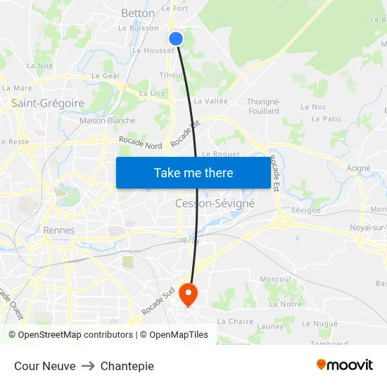 Cour Neuve to Chantepie map