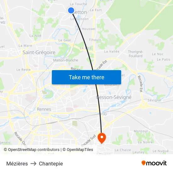 Mézières to Chantepie map