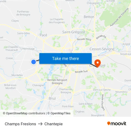 Champs Freslons to Chantepie map