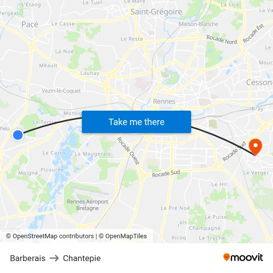 Barberais to Chantepie map