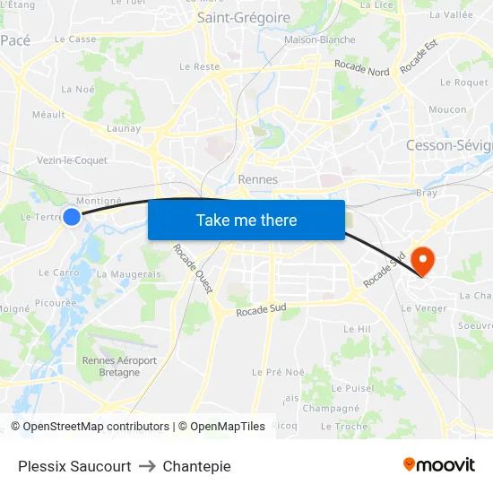Plessix Saucourt to Chantepie map