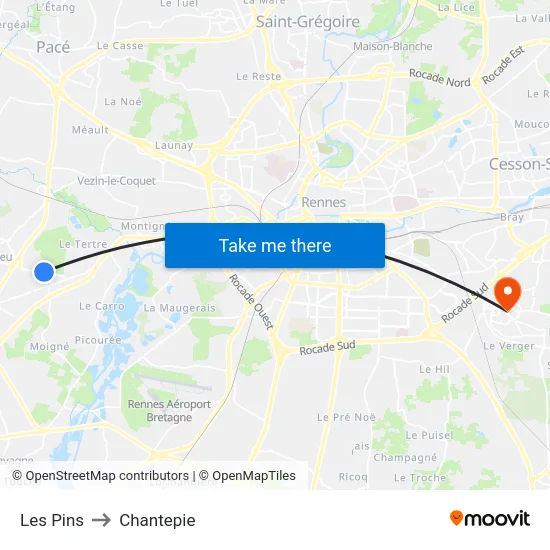 Les Pins to Chantepie map