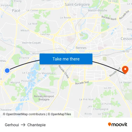 Gerhoui to Chantepie map