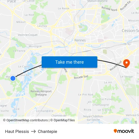 Haut Plessis to Chantepie map