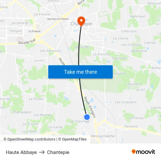 Haute Abbaye to Chantepie map