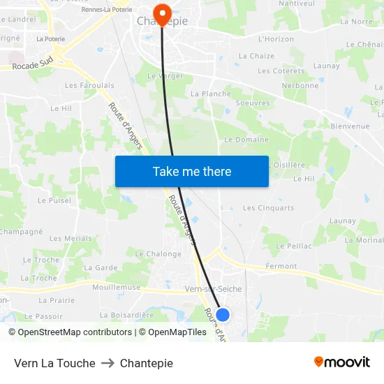 Vern La Touche to Chantepie map
