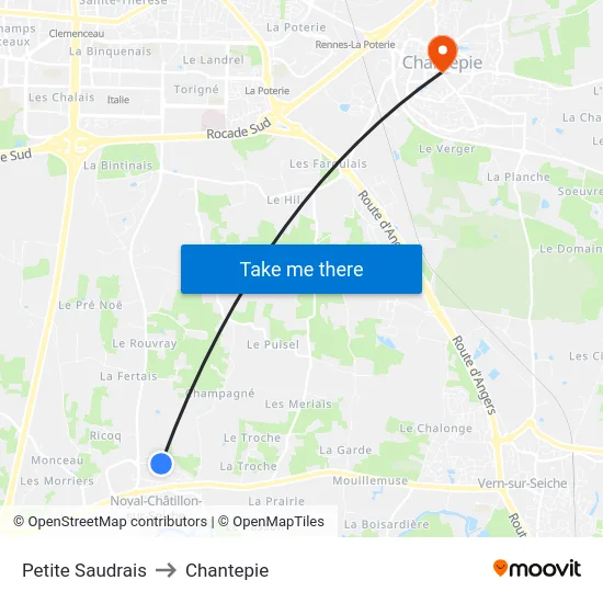 Petite Saudrais to Chantepie map
