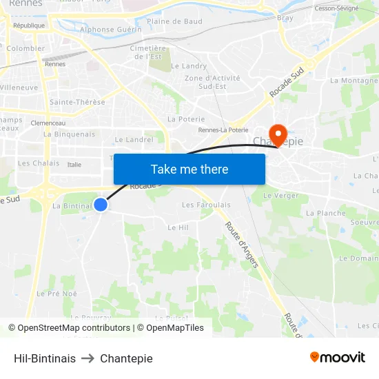 Hil-Bintinais to Chantepie map