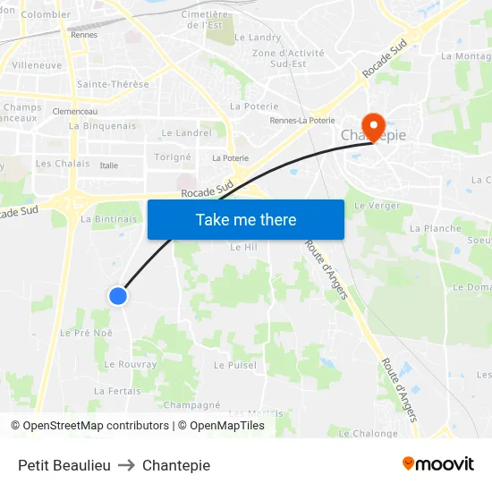 Petit Beaulieu to Chantepie map