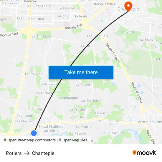 Potiers to Chantepie map